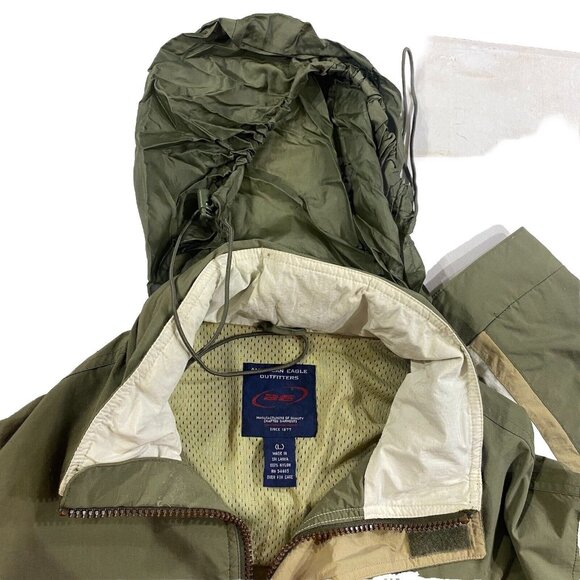 American Eagle Outfitters Windbreaker Hoodie Jacket  Mens L Green Pullover AE Ou - Picture 14 of 15